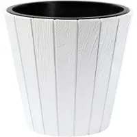 Prosperplast Plantenpot/bloempot Wood Style - buiten/binnen - kunststof - wit - D35 x H32 cm - Plantenpotten