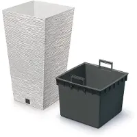 Prosperplast Plantenpot/bloempot - buiten - kunststof - wit - Eco wood look - D20 x H38 cm - Plantenpotten