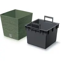 Prosperplast Plantenpot/bloempot Furu Stripes - voor buiten - kunststof - bosgroen - vierkant - D24 x H23.5 cm - Planten