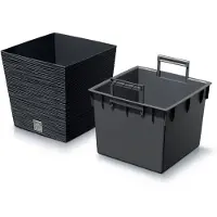 Prosperplast Plantenpot/bloempot Furu Stripes - voor buiten - kunststof - antraciet - vierkant - D24 x H23.5 cm - Plante