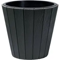Prosperplast Plantenpot/bloempot Wood Style - buiten/binnen - kunststof - antraciet - D35 x H32 cm - Plantenpotten