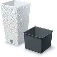 Prosperplast Plantenpot/bloempot Furu Stripes - voor buiten - kunststof - wit - vierkant - D24 x H45 cm - Plantenpotten