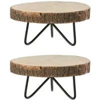 Mica Decorations Plant verhoger - 2x - hout-metalen - H14 x D29 cm - Bijzettafels
