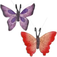 Pro Garden Tuindecoratie bloempothanger vlinder - set 2x - paars/rood - kunststeen - 13 x 10 cm - Tuinbeelden