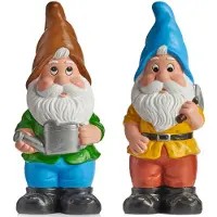Ibergarden Tuinkabouter beeldjes - set van 2x - Keramiek - 38 cm - bruin/blauw - Tuinbeelden