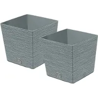 Prosperplast Plantenpot/bloempot Furu Stripes - 2x - voor buiten - kunststof - lichtgrijs - vierkant - D29.5 x H29 cm -