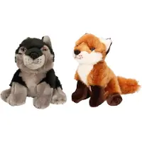 Nature Planet Bosdieren zachte pluche knuffels 2x stuks - Wolf en Vos van 18 cm - Knuffel bosdieren
