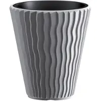 Prosperplast Plantenpot/bloempot Sand Waves - buiten/binnen - kunststof - steengrijs - D35 x H38 cm - Plantenpotten