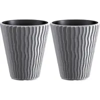 Prosperplast Plantenpot/bloempot Sand Waves - 2x - buiten/binnen - kunststof - steengrijs - D35 x H38 cm - Plantenpotten