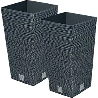 Prosperplast Plantenpot/bloempot Furu Stripes - 2x - voor buiten - kunststof - antraciet - vierkant - D24 x H45 cm - Pla