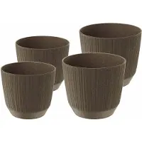 Prosperplast plantenpotten/bloempotten Carf Stripe - bruin - 4x stuks - kunststof - Dia 19.5 en 17 cm - Plantenpotten