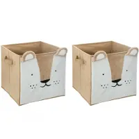 Atmosphera Opbergmand/kastmand leeuw - 2x - voor kinderen - karton/kunststof - bruin - 30 x 30 cm - Opbergmanden