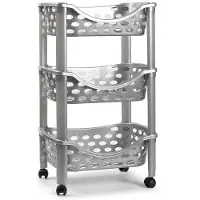 Forte Plastics Keukentrolley/roltafel 3 laags kunststof zilver 40 x 65 cm - Opberg trolley
