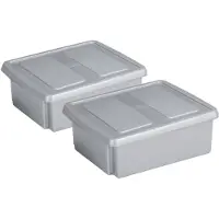 Sunware set van 2x opslagboxen kunststof 17 liter lichtgrijs 45 x 36 x 14 cm met deksel - Opbergbox