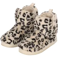 Apollo - Hoge sloffen dames - Fake Fur - Dierenprint - Beige - Maat 39/40 - Sloffen dames - Warme sloffen dames