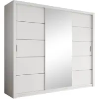 Meubella Kledingkast - Wit - 250x62x215 - Spiegel en schuifdeuren