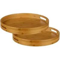 Secret De Gourmet 2x stuks dienbladen/serveerbladen rond D40 cm bamboe bruin met handvaten - Dienbladen