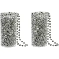 Othmar decorations 2x stuks kerstboom kralenslingers zilver 8 meter kerstslingers - Kerstslingers