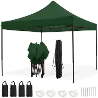 LifeGoods Partytent - 3x3 m - Easy Up - Opvouwbaar - Waterdicht - Draagtas met Wieltjes - Donkergroen