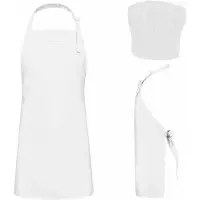 Benza Schort Keukenschort voor kinderen 50 x 60 cm en koksmuts - Wit - van 4 tot ca. 9 jaar