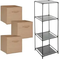 Bathroom Solutions Kastmandjes/opberg mandjes - jute/naturel - 3x stuks van 29 Liter - In rekje van 34 x 98 cm - Opbergmanden