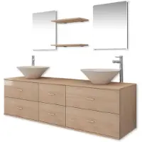 vidaXL Badkamermeubelset 9-delig met kraan en wasbak beige