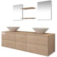 vidaXL Badkamermeubelset met wasbak beige 7-delig
