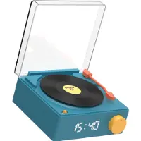 Mobility On Board , VS-80 Retro Look Vinyl Draaitafel 5W Bluetooth Luidspreker met Wekker, Blauw