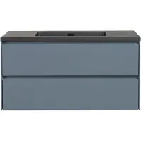 Guido Gusto Badkamermeubel Nero 100cm mat grijs met zwarte wastafel zonder kraangat