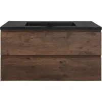 Guido Gusto Badkamermeubel Summer 100cm walnoot met zwarte wastafel zonder kraangat