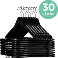 LifeGoods Kledinghangers - Met Broeklat - Hardhout - Zwart - 30 Stuks