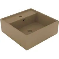 vidaXL Wastafel met overloop vierkant 41x41 cm keramiek matcrème