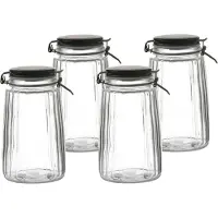 Urban Living Weckpot/inmaakpot - 4x - 1,8L - glas - met beugelsluiting - mat zwarte deksel