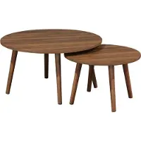 Sweeek Set van 2 ronde salontafels, walnoothout decor Nepal