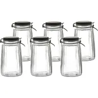Urban Living Voorraadpot/bewaarpot - 6x - 1,8L - glas - met beugelsluiting - mat zwarte deksel