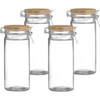 Urban Living Weckpot/inmaakpot - 4x - 1,3L - glas - met beugelsluiting - bamboe deksel