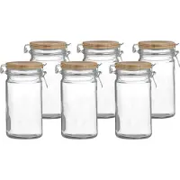Urban Living Voorraadpot/bewaarpot - 6x - 1L - glas - met beugelsluiting - bamboe deksel