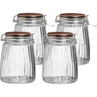 Urban Living Voorraadpot/bewaarpot - 4x - 1,5L - glas - met beugelsluiting - koperen deksel
