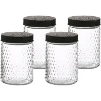 Urban Living Voorraadpot/bewaarpot Roma - 4x - 1L - glas - zwart - D12 x H17 cm