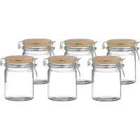 Urban Living Voorraadpot/bewaarpot - 6x - 700 ml - glas - met beugelsluiting - bamboe deksel