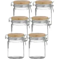 Urban Living Voorraadpot/bewaarpot - 10x - 700 ml - glas - met beugelsluiting - bamboe deksel