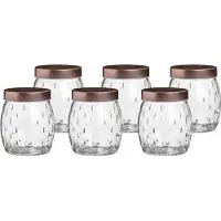 Urban Living Voorraadpot/bewaarpot Beau - 6x - 2L - glas - koperen deksel - D13 x H22 cm