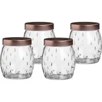 Urban Living Voorraadpot/bewaarpot Beau - 4x - 1L - glas - koperen deksel - D13 x H13 cm