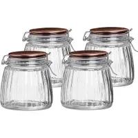 Urban Living Voorraadpot/bewaarpot - 4x - 1L - glas - met beugelsluiting - koperen deksel