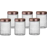 Urban Living Voorraadpot/bewaarpot Blair - 6x - 1L - glas - koperen deksel - D12 x H17 cm
