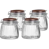 Urban Living Weckpot/inmaakpot - 4x - 1L - glas - met beugelsluiting - koperen deksel