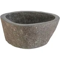 Bewonen Aloni Waskom Van Natuurlijke Riviersteen 30-35 X 15 X 3cm - Grijs - Natuursteen - Rond - Wastafels - Opzetwastafels - 5404024116368