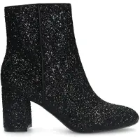 Manfield Zwarte glitter enkellaarsjes met hak | Maat 39