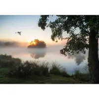 Consalnet Fotobehang - Bomen - Meer - Vogel - Zonsondergang - Vliesbehang - (416 x 254 cm)