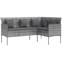 vidaXL Loungebank met kussens L-vormig poly rattan grijs